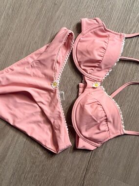 Tigermist Women's Pink Daisy Trim Bikini Set